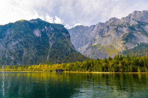 Wooden old fish house on the lake Koenigssee, Konigsee, Berchtesgaden National Park, Bavaria, Germany © Eagle2308