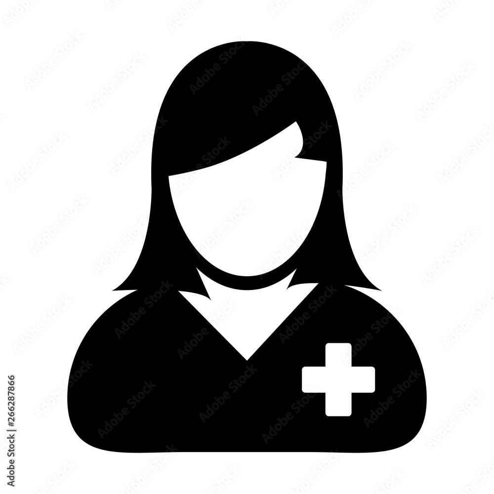 Patient icon vector of female person profile avatar symbol for medical health care in flat color glyph pictogram illustration