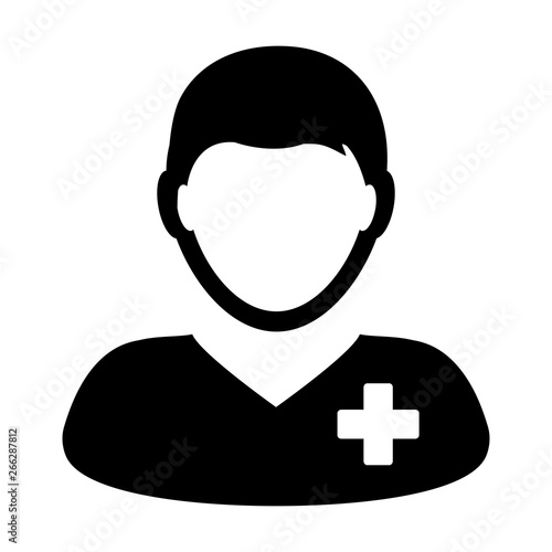 Medical icon vector of male person profile avatar symbol for patient treatment in flat color glyph pictogram illustration
