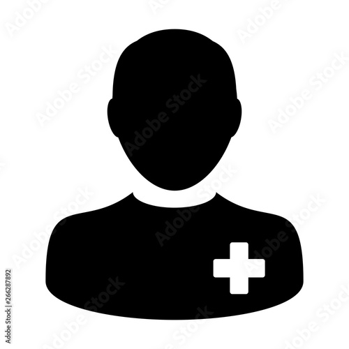 Health icon vector of male person profile avatar symbol for patient medical care in flat color glyph pictogram illustration