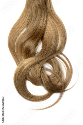 Long wavy brown hair on white background