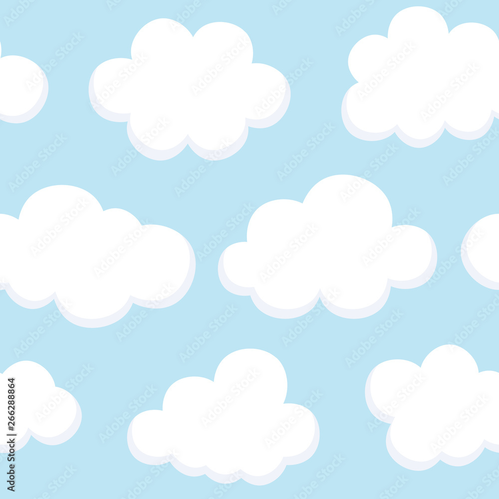 Cloud Cute Seamless Pattern Background with sky, Vector illustration