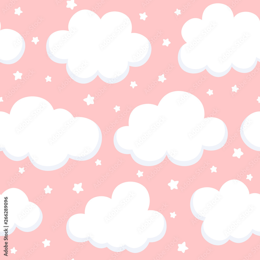 Obraz Cloud Cute Seamless Pattern Background with sky, Vector illustration