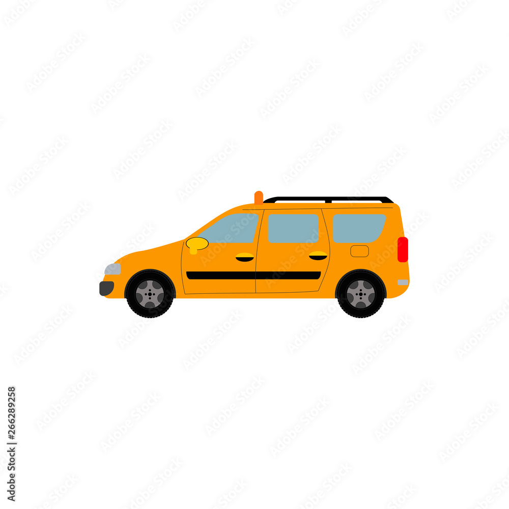 Yellow Taxi Car. Taxi service concept. Vector illustration isolated on white background.