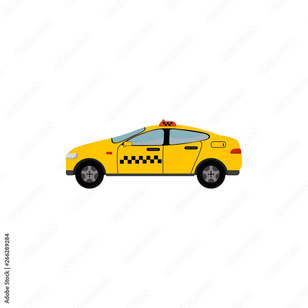 Yellow Taxi Car. Taxi service concept. Vector illustration isolated on white background.