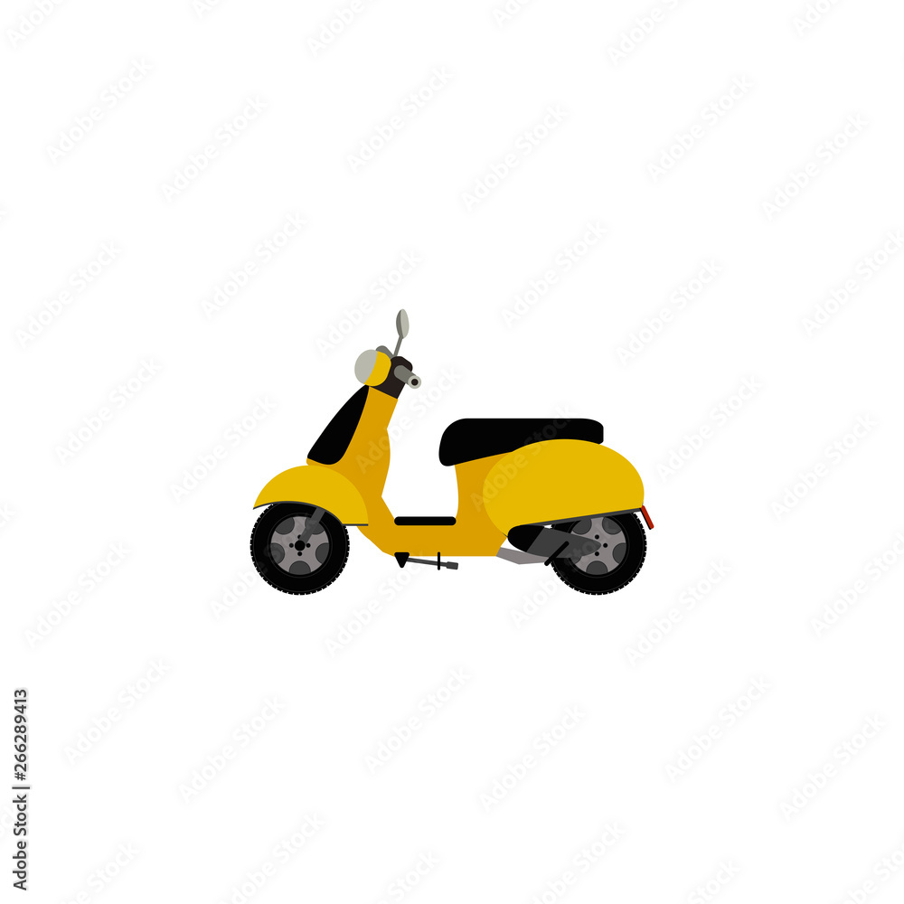 Yellow scooter motorcycle, isolated on white background. Delivery scooter. Vector illustration