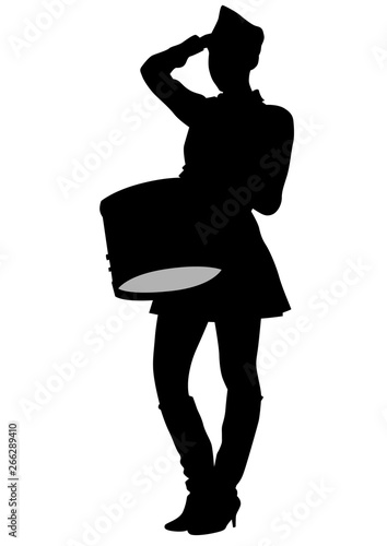 Younge girls with big drums on white background