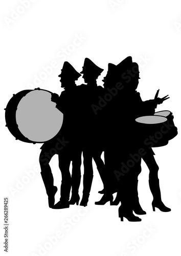 Younge girls with big drums on white background
