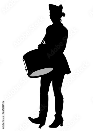 Younge girls with big drums on white background