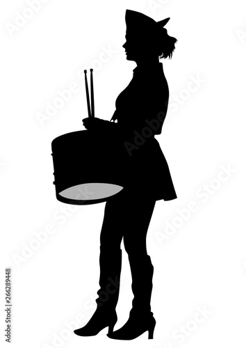 Younge girls with big drums on white background