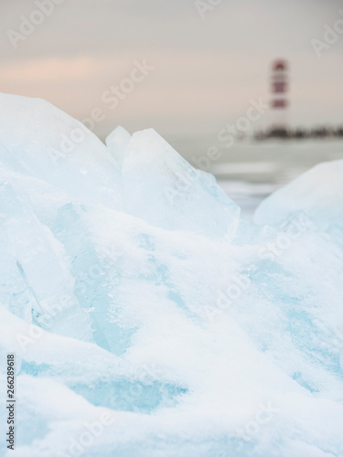 Frozen lake in Burgenland with Lighthouse