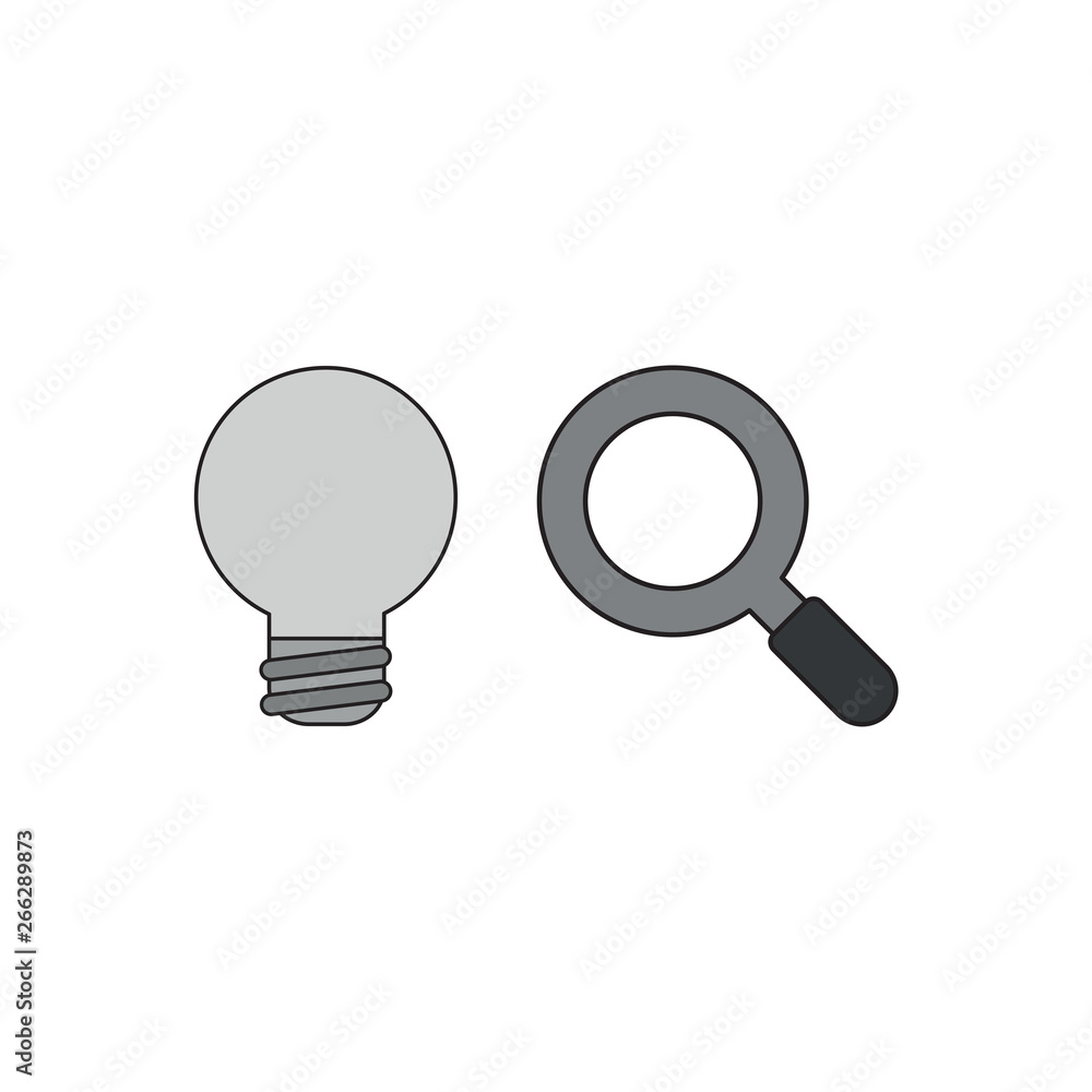 Vector icon concept of bad idea light bulb with magnifying glass. Vector icon concept of bad idea light bulb with magnifying glass.