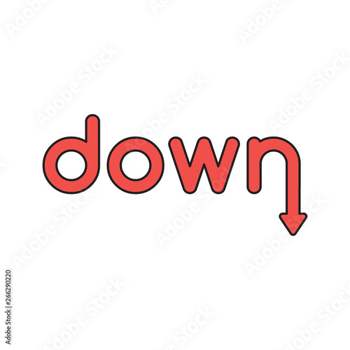 Vector icon concept of down word with arrow moving down.