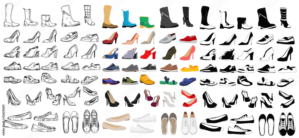 set, collection of men's and women's shoes - obrazy, fototapety, plakaty 