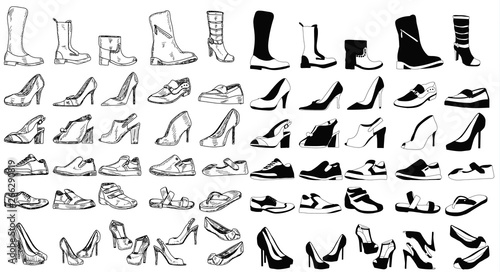 vector isolated set of male and female shoes silhouette