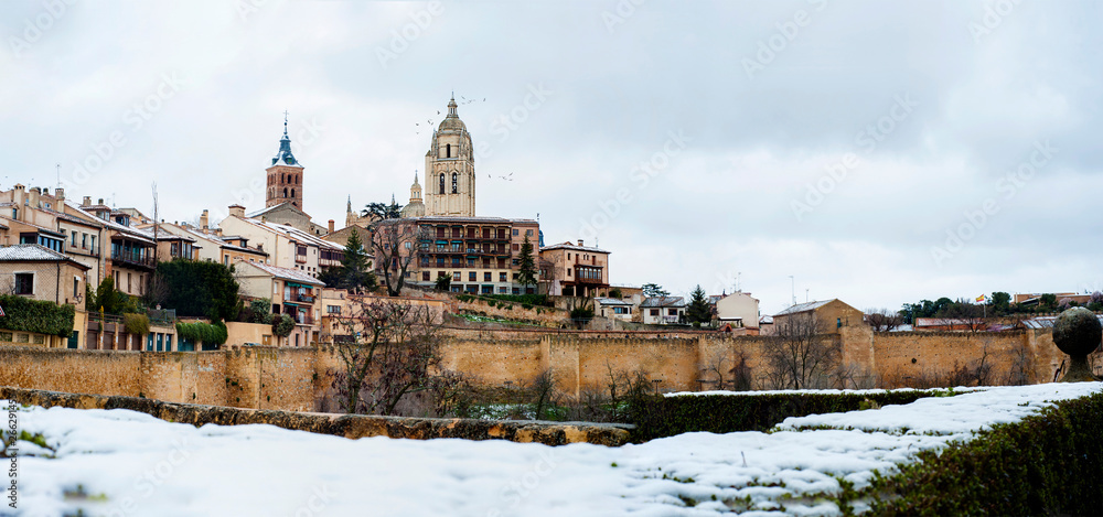 Segovia the historic city Romanesque architecture locate at northwest of Madrid, Spain.