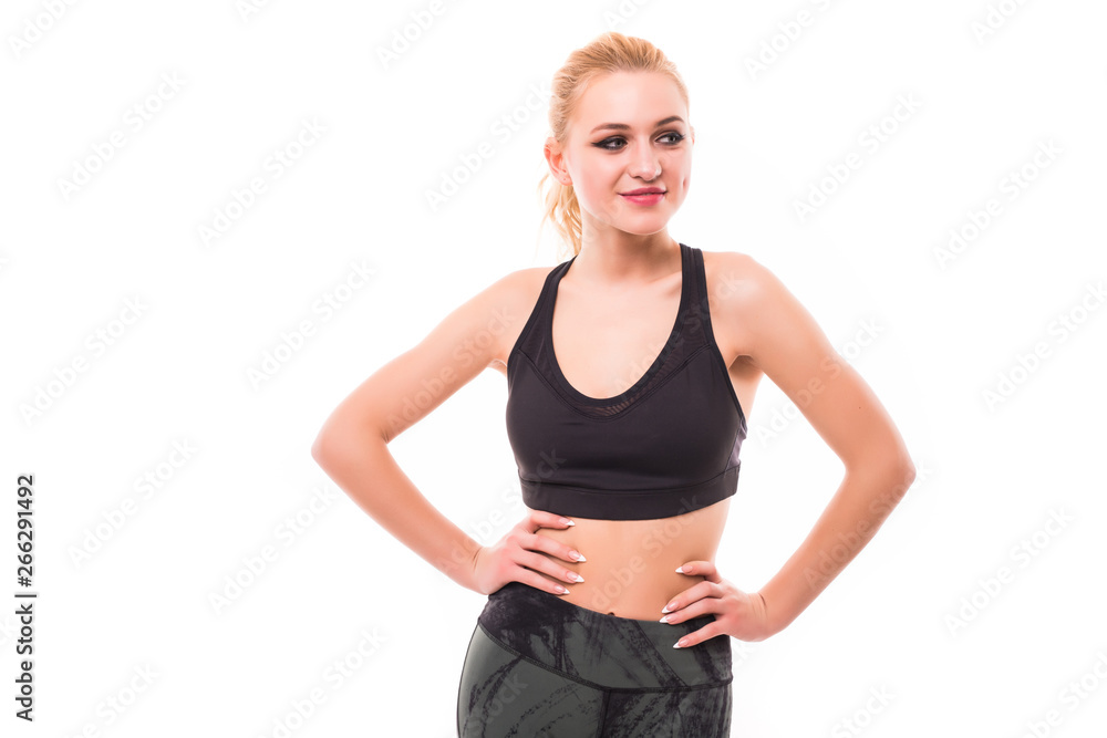 beautiful young sporty muscular woman, isolated against white background beautiful young sporty muscular woman, isolated against white background