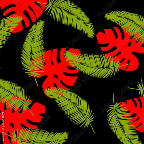 Tropical vector leaves background. Tropical leaves backdrop. Print tropical leaves for your design