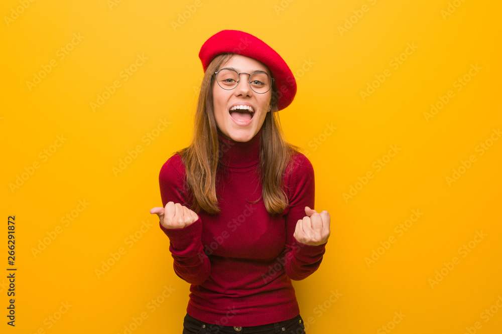 Young french artist woman surprised and shocked Young french artist woman surprised and shocked