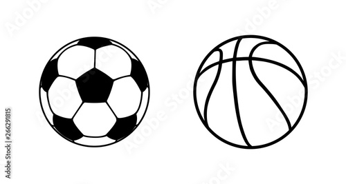 Soccer ball and basketball ball icons. Balls vector icons. Balls isolated. Ball on white background