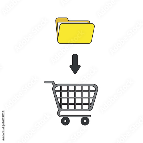 Vector icon concept of open folder into shopping cart.