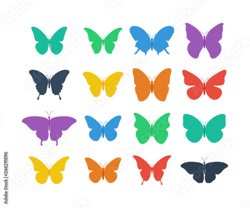 Colorful Butterflies collection. Butterfly in flat design. Butterflies in trendy flat design