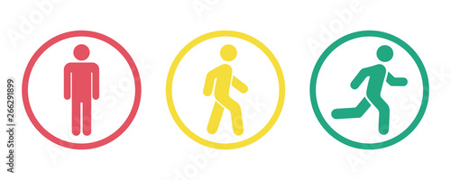 Man stands, walk and run icon set