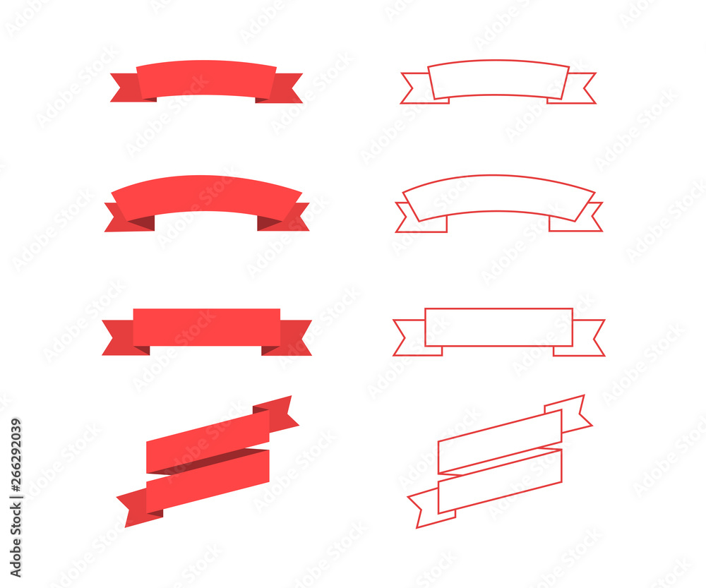 Red ribbons banners in trendy flat and lines design. Ribbon banners vector icons Red ribbons banners in trendy flat and lines design. Ribbon banners vector icons