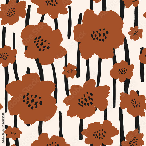 Obraz na płótnie Ręcznie rysowane bez szwu kwiatowy wzór