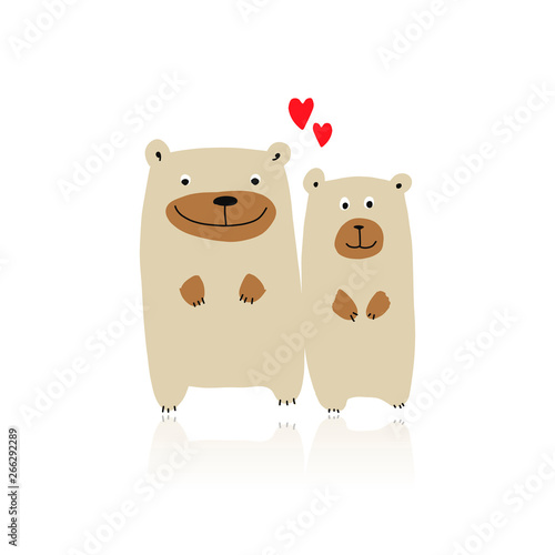 Funny bears family, sketch for your design