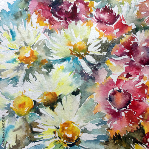 Abstract bright colored decorative background . Floral pattern handmade . Beautiful tender romantic summer bouquet of flowers , made in the technique of watercolors from nature.