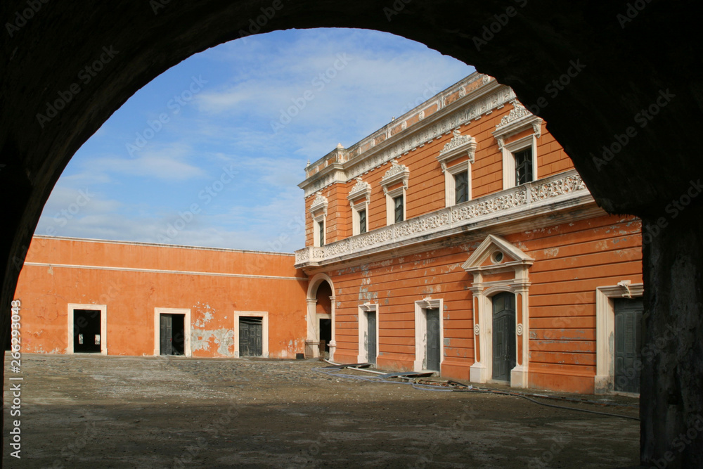 View of the central courtyard of the fort of San Juan de Ulua in the port of Veracruz, Mexico.