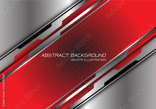 Abstract red black gradient hexagon mesh slash on silver polygon design modern futuristic background vector illustration.