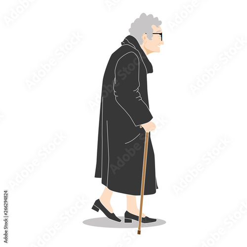 Oma mit Spazierstock