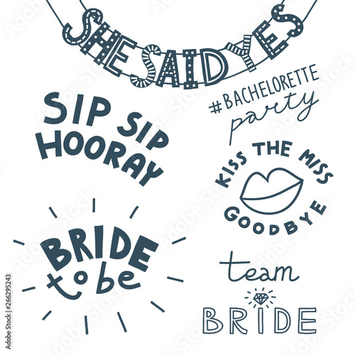 Bachelorette party concept. Set of black letterings isolated.
