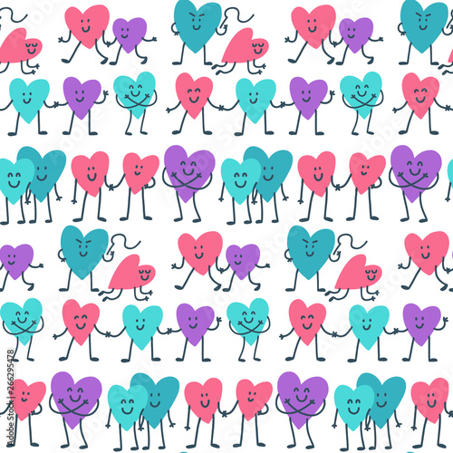 Colorful seamless pattern with LGBT heart characters