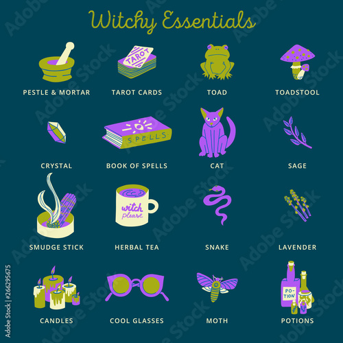 Modern witchcraft concept. Set of hand-drawn icons