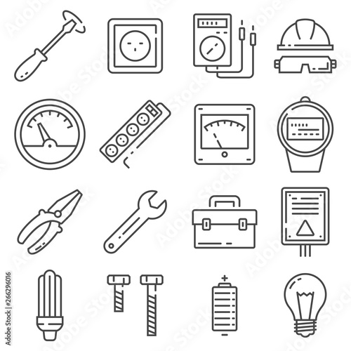 Vector Electricity outline icons set on white background