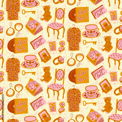 Vintage items seamless pattern. Warm color