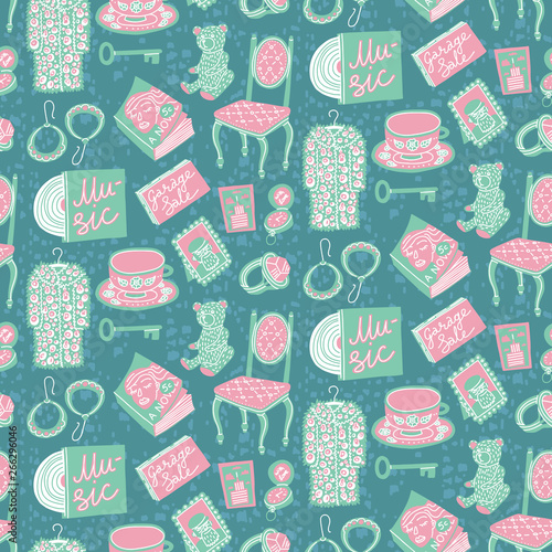 Vintage items seamless pattern. Pastel color