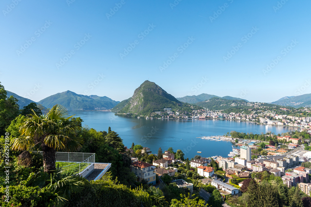 View of the lake of Lugano and Mt. San Salvatore.