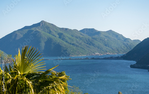 Obraz na płótnie lake in mountains. Mt. San Giorgio and Melide. w salonie