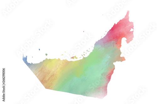 Fotografia Colorful watercolor United Arab Emirate map on canvas background