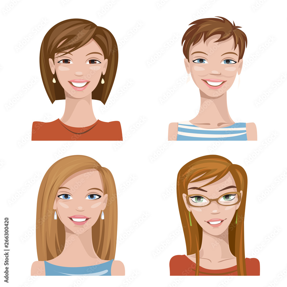 Vector set of stylized female avatars characters Vector set of stylized female avatars characters