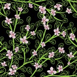 Branch with green leaves and sakura seamless vector illustration eps 10.