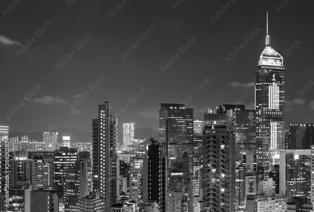 Fototapeta premium Panoramę miasta Hongkong w nocy
