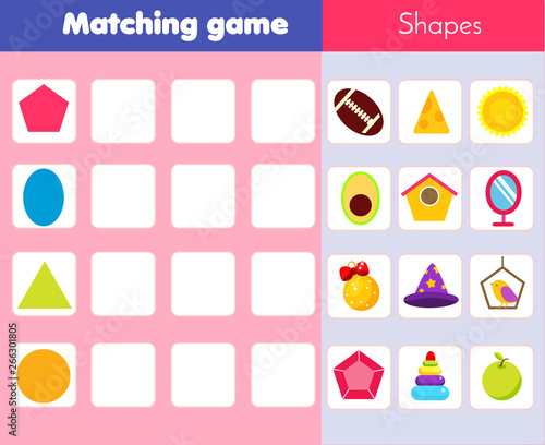 Matching children educational game. Match objects and shapes. Activity for kids and toddlers.