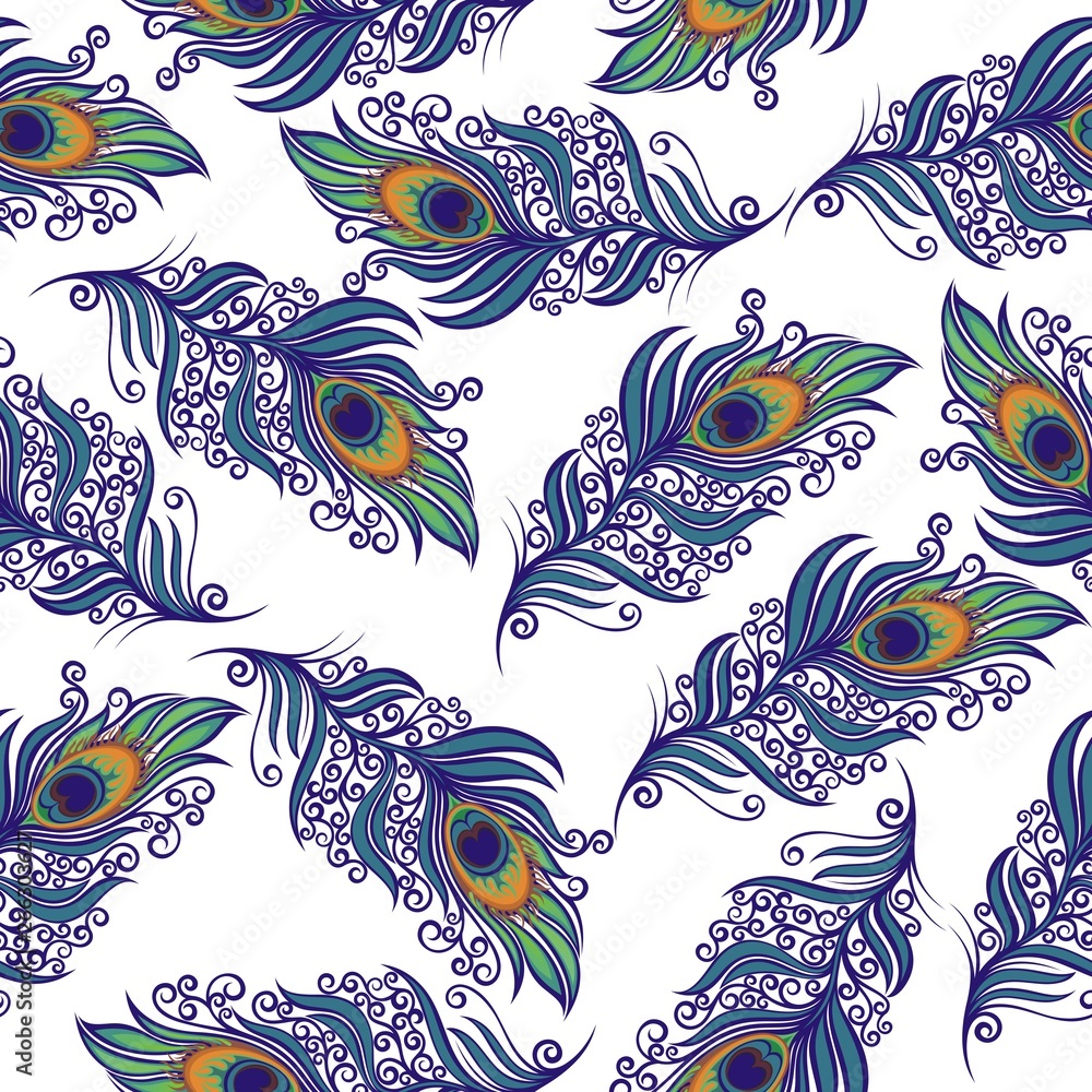 Fototapeta premium Peacock Feathers design. Vector seamless pattern