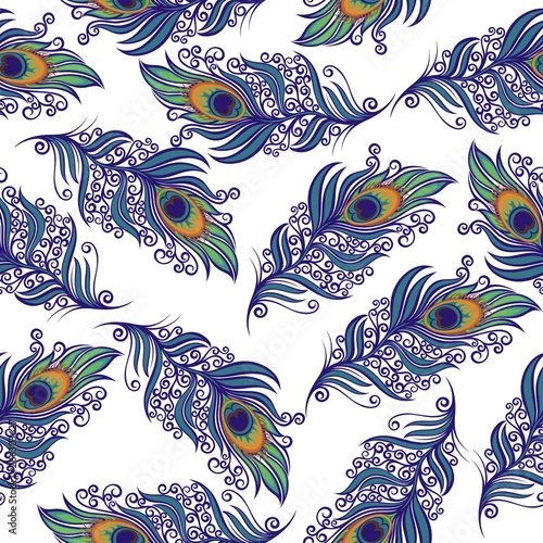 Peacock Feathers design. Vector seamless pattern
