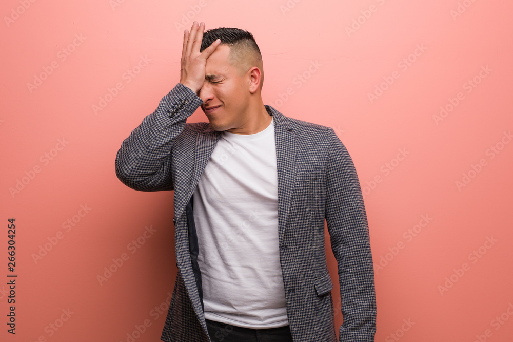 Young elegant latin man forgetful, realize something Young elegant latin man forgetful, realize something